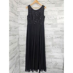Juno Dress Collection Black Sequin Bodice Pleated Chiffon Maxi Gown XL